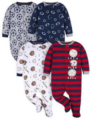 Gerber Baby Boys 4 Pack 'N Play Footie And Toddler Sleepers, Sports Blue, 0-3 Months