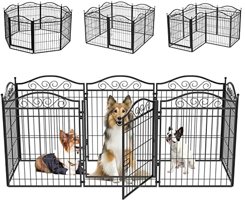 BingoPaw 8 Panels Indoor Outdoor Heavy Duty Dog Play Pen (190x63x80Hcm) | 8 Panels Indoor Outdoor Puppy Kennel Anti-rust Metal Play pen with Foot Pads for Small to Medium Dogs (190x63x80Hcm)