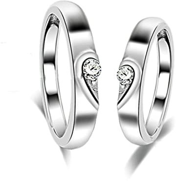 Freundschaftsringe Herz, Silber Ringe mit Puzzle Herz Paar Verstellbare Band Schmuck Geschenk
