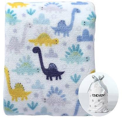CREVENT 75cmX100cm Cozy Fluffy Warm Fleece Baby Crib Blanket for Boys Infant Toddler Crib Cot Stroller (Dinosaur)