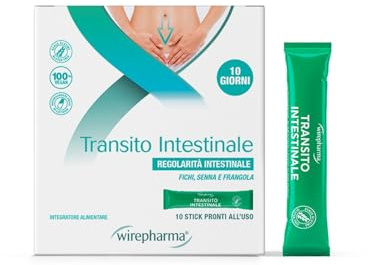 WIREPHARMA - Transito Intestinale 10 Stick : Aiuto per Intestino Pigro, Regolarizza il Transito e l'Evacuazione, con Estratti Naturali, Senza Glutine, Ideale Contro Stitichezza