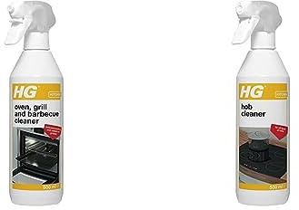 HG Oven, Grill & Barbecue Cleaner Spray, Removes Baked On Food & Burnt-in Grease Fast, 500 ml (Pack of 1) + HG Hob Cleaner for Everyday Use, Freshly Scented - 500ml Spray