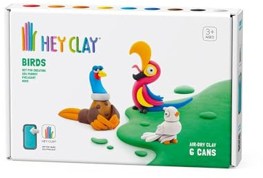 Hey Clay Birds 1 Medium Set Vögel Modelliermasse 1. Modellierton für Kinder im 3er Pack mit 6 Farben - Medium Set 3 Vögel und 6 Farben - Mit interaktiver App Ungiftig