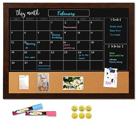 DOLLAR BOSS Magnetische Kreidetafel, Kalender und Korktafel, 60 x 90 cm