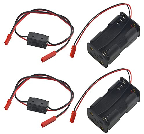 BGTXINGI 4 Pack On Off Power Switches Battery Receiver Switches & 4 Cell AA Battery Container Holder Case with JST Connector Plug for RC Car Crawler Truck Airplane