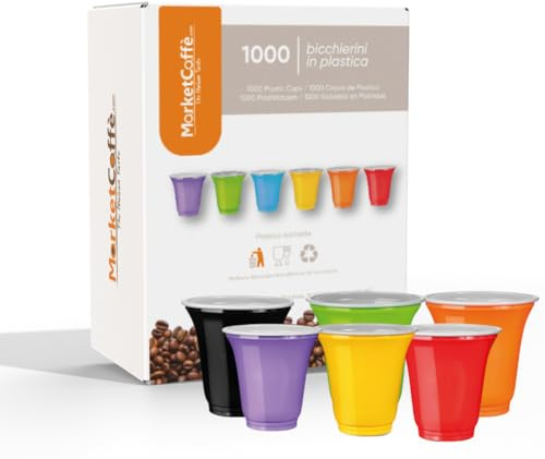 1000 Bicchierini Plastica per caffè 80cc vari colori Bar macchina caffè (Multicolor) – Ideali per uso professionale e domestico, perfetti per eventi, feste, uffici, catering e distributori automatici.
