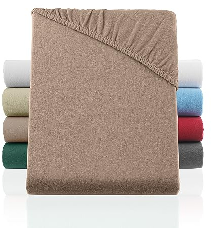 BaSaTex Biber Flanell Winter Spannbettlaken, 70x140 cm, Taupe | 100% Baumwolle, Made in Green Zertifiziert, Flauschig und Warm, Rundumgummi, für Kinder und Babybetten