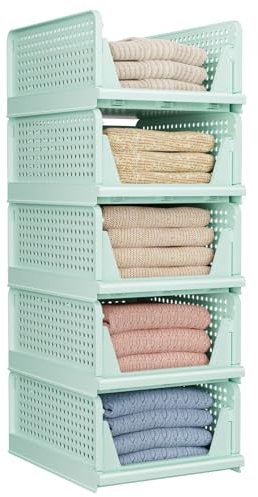 CTSNSLH Faltbare Schrank-Organizer, Aufbewahrungsbox, stapelbare Aufbewahrungskörbe, Kunststoff-Schubladenkorb, Schrankaufbewahrung für Kleiderschrank, Küche, Bad, Büro, Weiß, 5 l