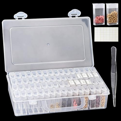 Yabound 64 Slots Saatgut Aufbewahrungsbox, Kunststoff Samen Aufbewahrung mit 112 Etikettenaufklebern und 1 Pinzette, Samen Organizer Box für Blumensamen, Gemüsesamen, Chili Samen