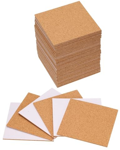 QUARKZMAN 50 Stück Selbstklebende Korkuntersetzer 80x80x2mm Korkplatte Korkplatten Korkmatte Kork Untersetzer Kork Selbstklebend für DIY Bastelarbeiten, Quadratisch