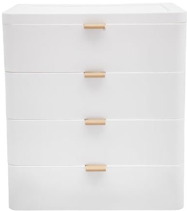 Caisson de Bureau avec 4 Tiroirs,Petite Tour de Rangement,Organiseur de Bureau,Boîte de Rangement Avec Tiroirs pour Bureau, Chambre à Coucher, Cosmétiques, Blanc, 26 x 20,2 x 29 cm