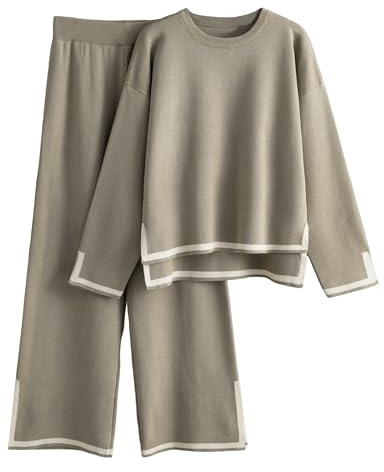 Famulily Women's Tracksuitst Color Block Long Sleeve Knit Sweater Top and Wide Leg Pants Loungewear Sets S-XL