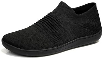 Treer Wide Barefoot Shoes for Men Women, Unisex Wide Toe Box Walking Trainers for Outdoor Trail Running Gym Minimalist Casual Zero Drop Shoes, Lightweight Breathable, Pleated Design Black