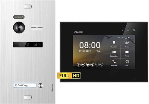 SCHUTZER Balter EVO HD Video Türklingel mit Kamera, 2 Draht Türsprechanlage 1 Familienhaus, 7 Zoll Monitor, Full HD, Nachtsicht, Video Gegensprechanlage mit Türöffner, Kamera für Haustür