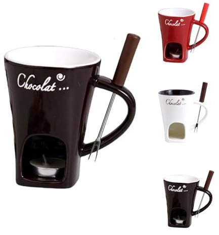 QingxingFa Lot De 2 Tasses À Fondue Au Chocolat Avec Fourchettes, Tasse À Chocolat Personnelle En Céramique Pour Fromage, Tasse À Chocolat Fondant, Tasse À Fondue Au Chocolat (Marron)