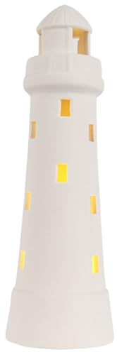 yeerockal Leuchtturm Keramik Weiß| Leuchtfeuer Porzellan mit LED Belechtung | Hoch: 20cm | LR44 Batterien Inklusive | Teelichthalter | Windlicht Design