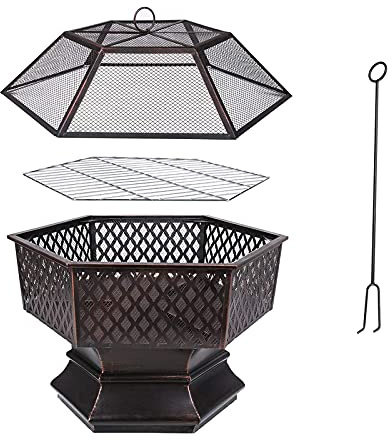 bttllke Riscaldatori per bracieri a Legna da Esterno, bracieri per Barbecue da Giardino, 2 in 1, Camino per falò, Barbecue in Natura con griglia per Campeggio