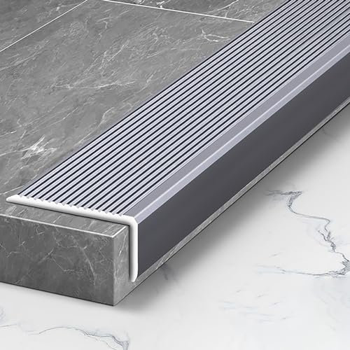 Raouoae Stair Anti-Slip Aluminium Nosing Edge Step Profile Stair Mouldings Length: 90cm*3 Pieces Edging Strip Durable Metal Trim For Safe, Non-Slip Steps(Gray)