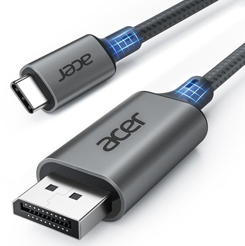 Acer USB C Displayport Kabel (4K@60Hz, 2K@165Hz), Typ C Thunderbolt 3/4 auf DP Kabel mit MST, Freesync. Für iPhone 15/16 Pro Max MacBook iPad Pro Air M2 Mac mini M4 Surface Pro 8 usw. -3m