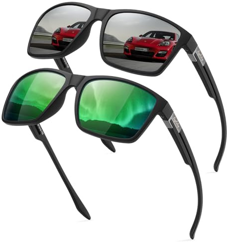 Rayruling 2 Paar Sonnenbrille Herren Polarisierte Damen, Sport Sunglasses Men Schwarz,Retro TR90 Ultraleicht Rahmen, UV400 HD Golf/Fahren/Angeln/Reisebrille/Outdoor-Sportarten Mode Sonnenbrillen