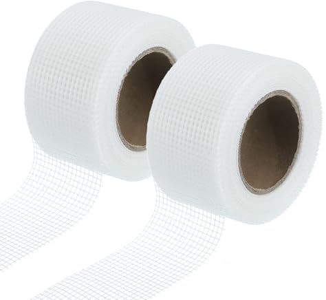 sourcing map 2 Roll Drywall Joint Tape, 2 x 66Ft Self-Adhesive Fiberglass Cement Board Mesh Tape, Crack Patch Fabric for Wall Sheetrock Ceiling Crack Repairing Strengthening, White