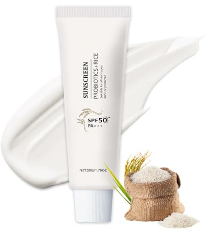 Rice Sunscreen SPF 50 PA++++ Korean Sunscreen SPF 50 Probiotics Sun screen Rice Protection Sun Cream Lightweight Sun Cream for Face & Body, No White Cast, Moisturising, for All Skin Types, 50g