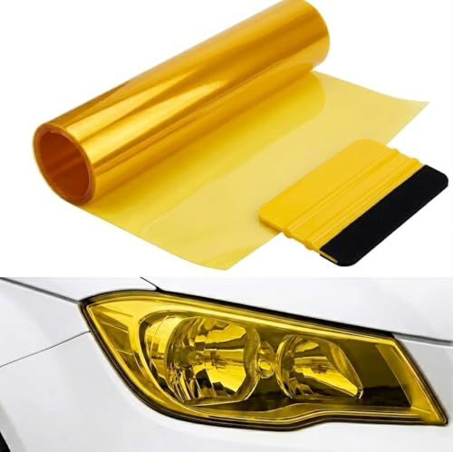 Car Headlight Tint Film Yellow, 30x120cm Waterproof Vinyl Wrap for Fog Lights, Tail Lights & Headlamps, Durable Polyester Self-Adhesive Protector Overlay for Car Exterior Styling Styling DIY