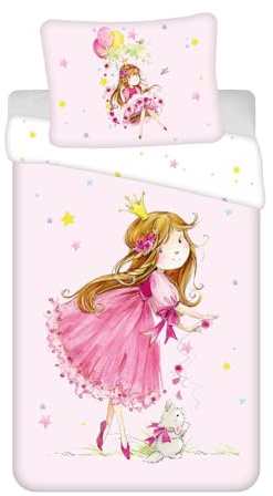 Jerry Fabrics Princesse Parure de lit enfant Motif conte de fées étoiles et ballons Housse de couette 140 x 200 cm + taie d'oreiller 70 x 90 cm 100 % coton