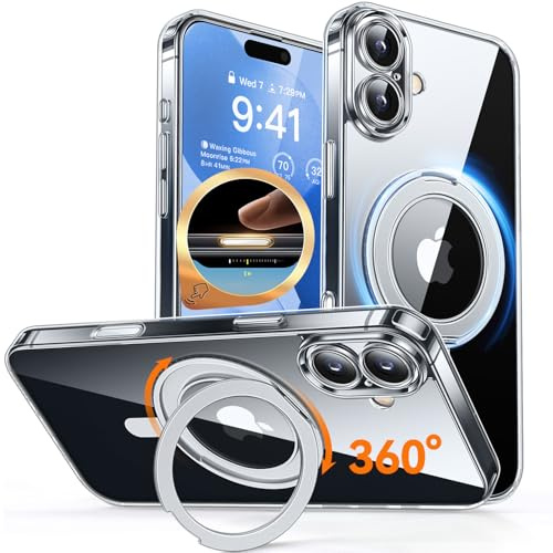 CANSHN Coque Magnétique pour iPhone 17(6,3) avec Support Pivotant à 360 [Bouton Camera Control], [Protection Complète de l'appareil Photo] Housse Fond Mat Translucide,Transparent