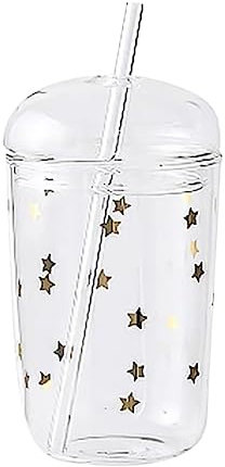 CHICAMPERA Vaso De Vidrio Pajita Estrella, Gran Capacidad, Vidrio De Borosilicato Transparente, Resistente Al Desgaste, Adecuado para Jugos, Té y Bebidas El Hogar
