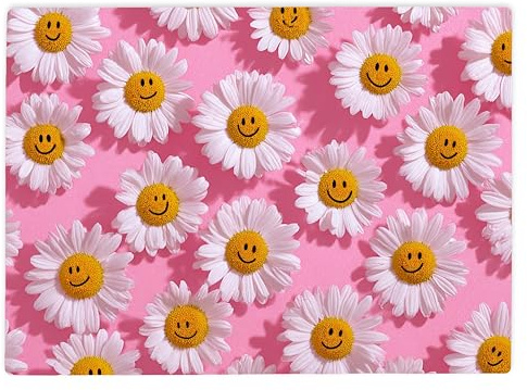 Shopagift Pink Smiling Daisy Flowers Glass Chopping Board Large Kitchen Worktop Saver 39cm x 28cm