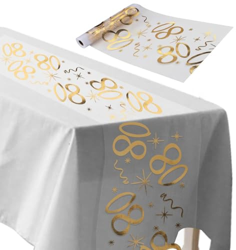 ddckj Runner da tavola con scritta Happy Birthday, 28 cm x 10 m, per 80° compleanno, decorazione da tavola per uomini e donne, anniversari, celebrazioni, banchetti e feste