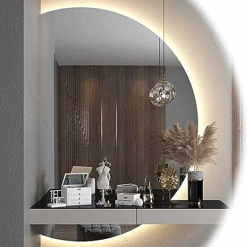 Specchio da bagno antiappannamento da 47 pollici con illuminazione, specchio da trucco dimmerabile a 3 colori retroilluminato a mezzaluna da 30*43 pollici per montaggio a parete, specchio a