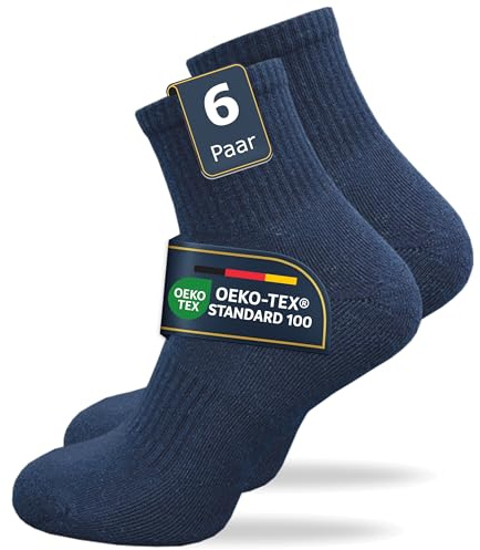 GAWILO Chaussettes de sport femme (6 paires) | Chaussettes courtes en coton respirant avec une semelle rembourrée | Sans couture | Idéales sport, tennis, running & pieds sensibles (Bleu, 35-38)