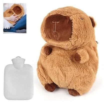 Wärmflaschen Kinder, Capybara Plüschtier, Cartoon Heißwasserflasche, Capybara Kuscheltier, Herausnehmbarer Innenbehälter, für Kinder & Erwachsene