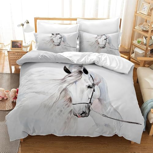 CXYXHW Horse Bedding Duvet Cover Set,Animal Horse Print Soft Microfiber Bedroom Duvet Set Bedding Set with 2 Pillowcase,for Teens and Adults. (H2, Single)