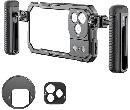 NEEWER Phone Cage Kit Compatible with iPhone 17 Pro Max Only, Video Rig Stabilizer Accessories with 67mm Filter Ring, 17mm Lens Backplate, T Mount Adapter, Two Quick Release Handles, PA144 (Black)