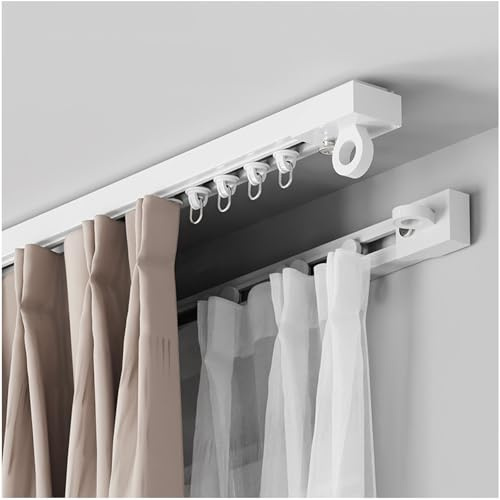 Vorhangschiene für Decke oder Wand, Selbstklebende Gardinenschiene und Gardinenstange, 90 120 300 600 cm müheloses Gleiten, für Duschvorhang, Fenster und Wohnmobile(Weiß Deckenmontage,130cm)