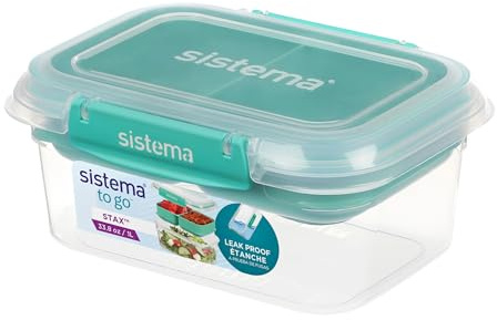 Sistema 1 l Stax To Go Vorratsbehälter mit herausnehmbarem Bento-Tray | 100% auslaufsicher, luftdicht und stoßfest | geeignet für Kühl-/ Gefrierschrank/Mikrowelle | Farbe: Teal