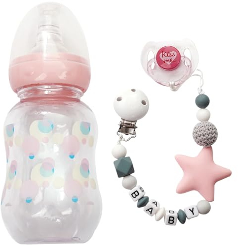 Jorzer Puppenzubehör Kunststoff-Babypuppen-Zubehörset mit Milchflasche 3-teiliger Schnuller und Schnullerkette DIY-Babygeschenk zur Förderung der Entwicklungsfähigkeiten