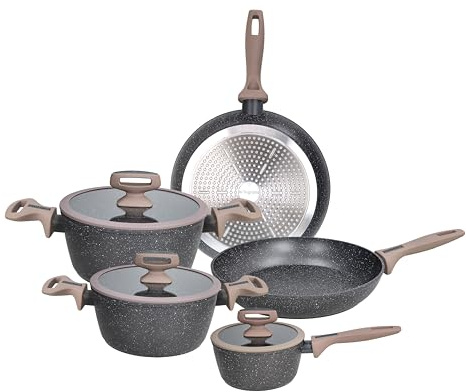 Tognana Class Stone, Batteria di pentole e padelle 8 pezzi, alluminio, nero