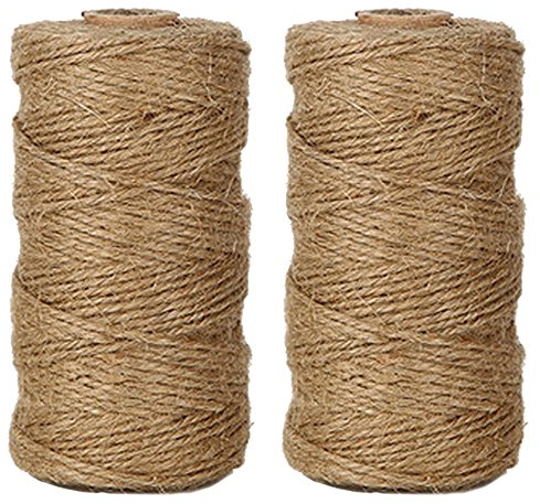 EDGEAM 328-Fuß/100M Natürliche Jute Schnur Seil Dekokordel für Hang Etikett, Grußkarte,Geschenke, DIY Basteln,Garten (2PCS)