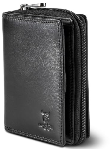 MATADOR |Seoul| Geldbörse Damen Schwarz Leder | TüV Geprüfter RFID Schutz Portemonnaie | Damen Schwarz | Brieftasche Leder | Geldtasche Damen