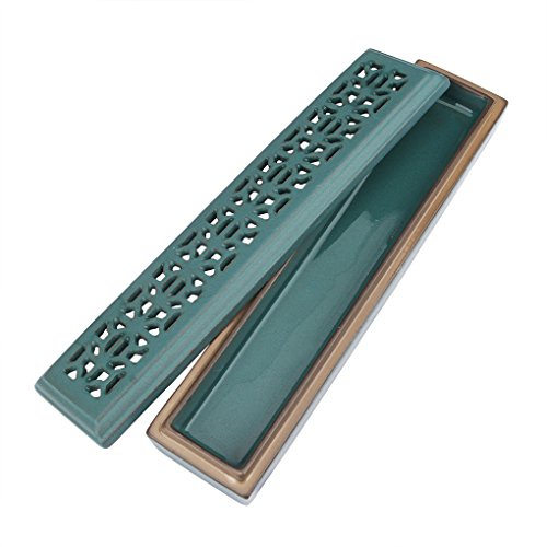 Vintage Rectangular Ceramic Incense Burner With Exquisite Lid Porcelain Incense Stick Holder Stand Ash Catcher Tray Box With Fireproof Layer Home Buddhist Temple Accessory