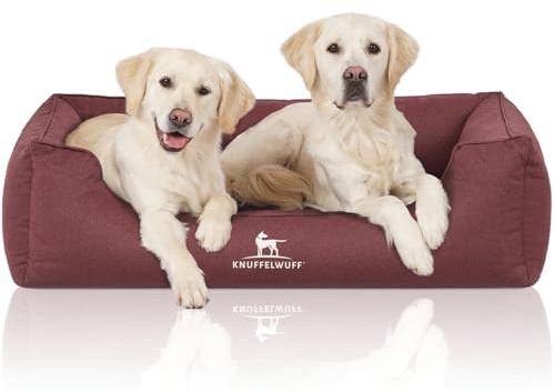 Knuffelwuff Orthopädisches Wasserabweisendes Hundebett Leon aus Velours mit Handwebcharakter XXL 120 x 85cm Rot - abnehmbarer Bezug - waschbar - für große, mittelgroße und kleine Hunde