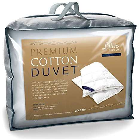 Littens Ultimate Collection All Seasons Duo 13.5 Tog Double Bed Size Premium Cotton Duvet Quilt 230TC Cotton Casing, Dual Blend Microfibre Filled (4.5 9.0 Tog) 200cm x 200cm