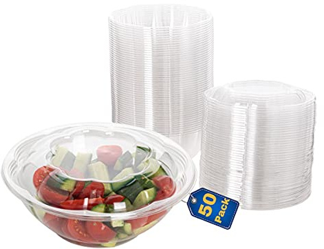 Smygoods Disposable Plastic Salad Bowls with Airtight Lids Ideal for Meal Prep, Takeout, Catering, Parties, Picnics, and Food Storage, Stackable, Leak-Proof