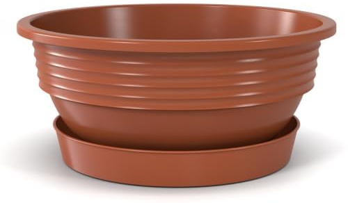 Plastard Pflanzenschale Ø 40 cm mit Untersetzer rund – Terrakotta | Witterungs-, UV- & frostbeständig, inkl. 30 cm Untersetzer, ideal für Garten, Balkon & Innenbereiche, Deko Blumenschale