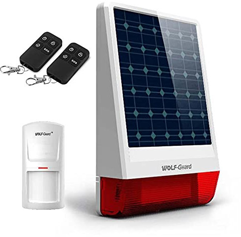 Wolf Guard DIY Home Alarm System 120db Wireless Outdoor Solar Sirene mit Bewegungsmelder & Fernbedienung