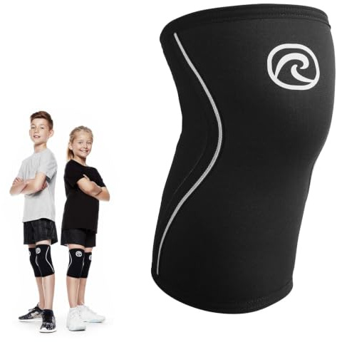 Rehband Vendaje de rodilla para niños de neopreno de 5 mm, soporte estabilizador de rodilla para niños y niñas, se estabiliza durante los deportes, Color:Negro, Talla:L